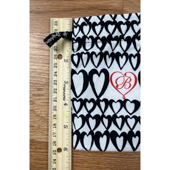 Brighton 6" x 4.5" Drawstring Bag Jewelry Pouch Dust Bag Hearts Black White NEW - Picture 6 of 7